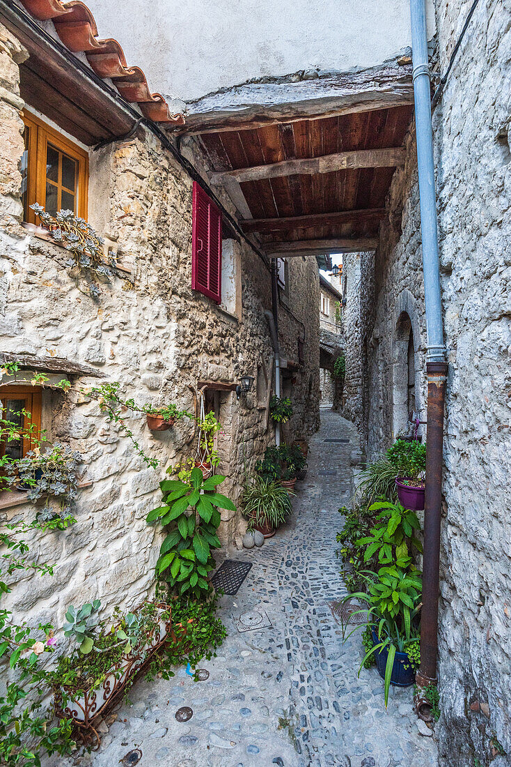 Gasse im Bergdorf Peillon in der Provence, Frankreich