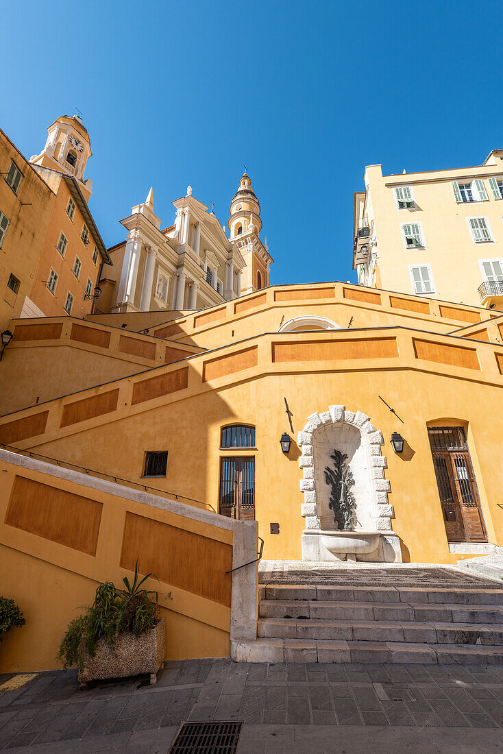Stairs to the Basilica of St-Michel-Archange in Menton in Provence, France