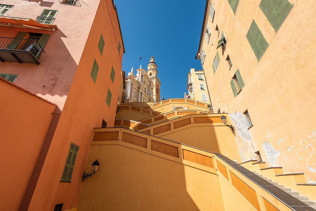 Stairs to the Basilica of St-Michel-Archange in Menton in Provence, France