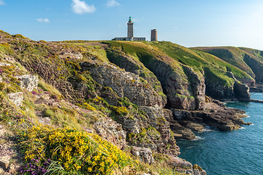 Leuchtturm am Cap Frehel, Plévenon, Bretagne, Frankreich 