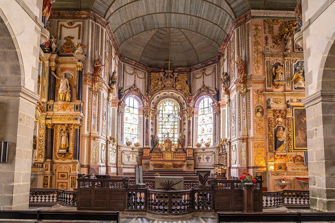Interior of the Church of Notre-Dame de Saint-Thegonnec, Brittany, France