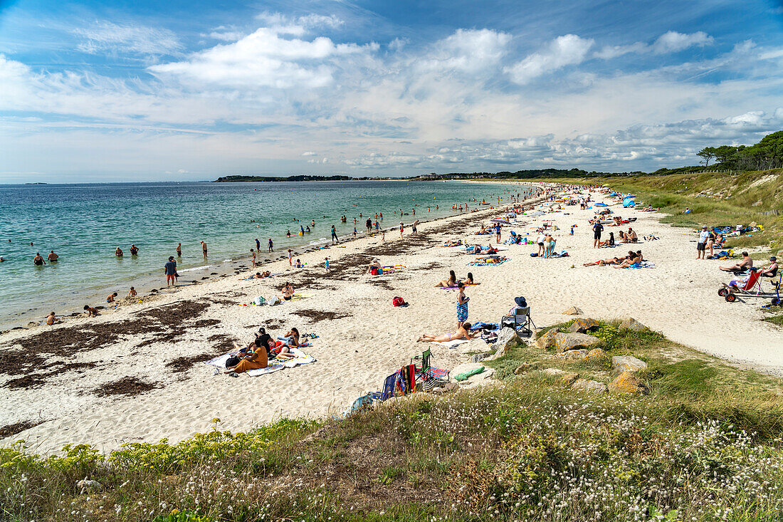 Der Strand von Kerver Plage De Kerver, Saint-Gildas-de-Rhuys, Bretagne, Frankreich  