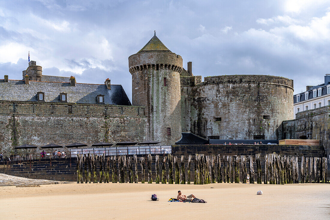 City walls and beach of Saint Malo, Brittany, France