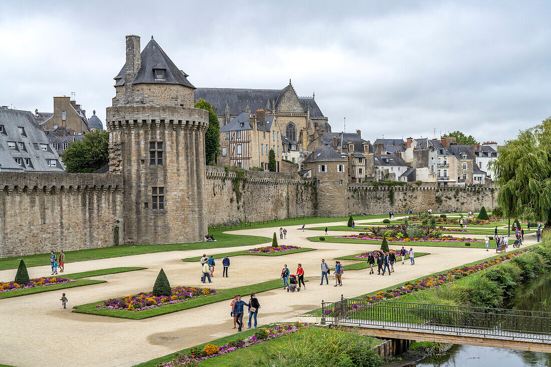 City walls and the Jardin des remparts gardens in Vannes, Brittany, France