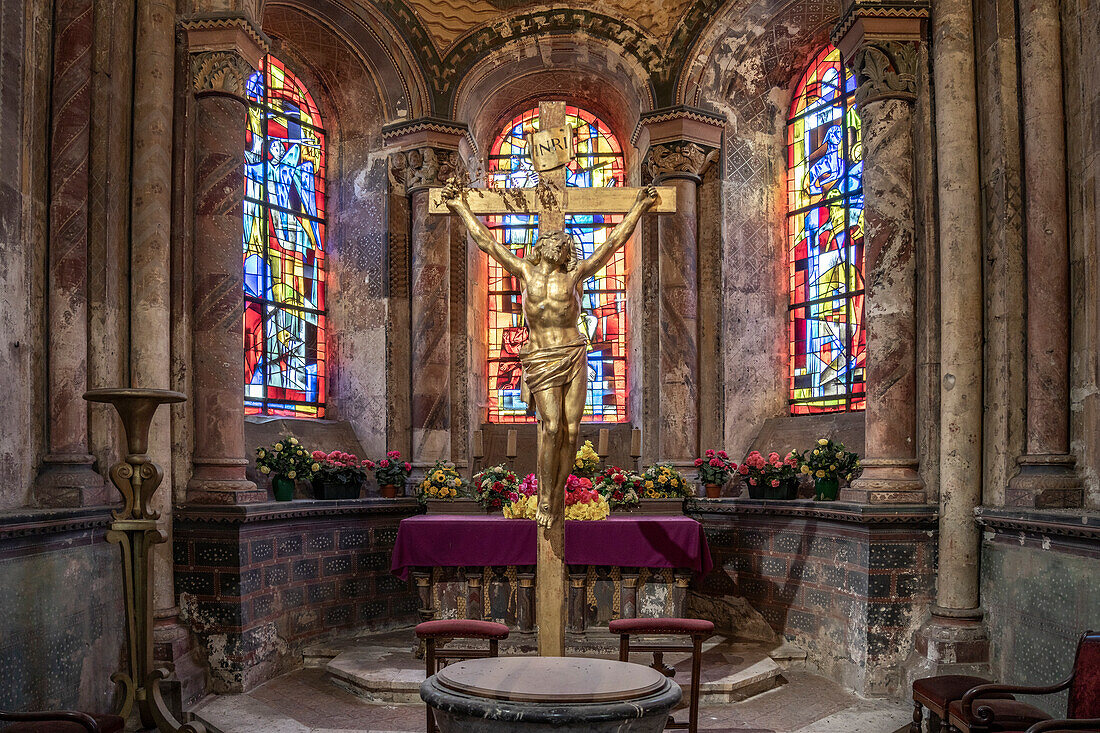 Crucifix in the interior of a chapel of Saint-Nicolas church, Blois, France