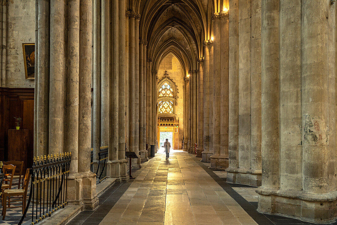Columns in the interior of the Saint-Gatien Cathedral in Tours, Loire Valley, France