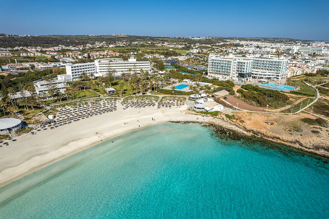 Aerial view of Nissi Beach in Ayia Napa, Cyprus, Europe