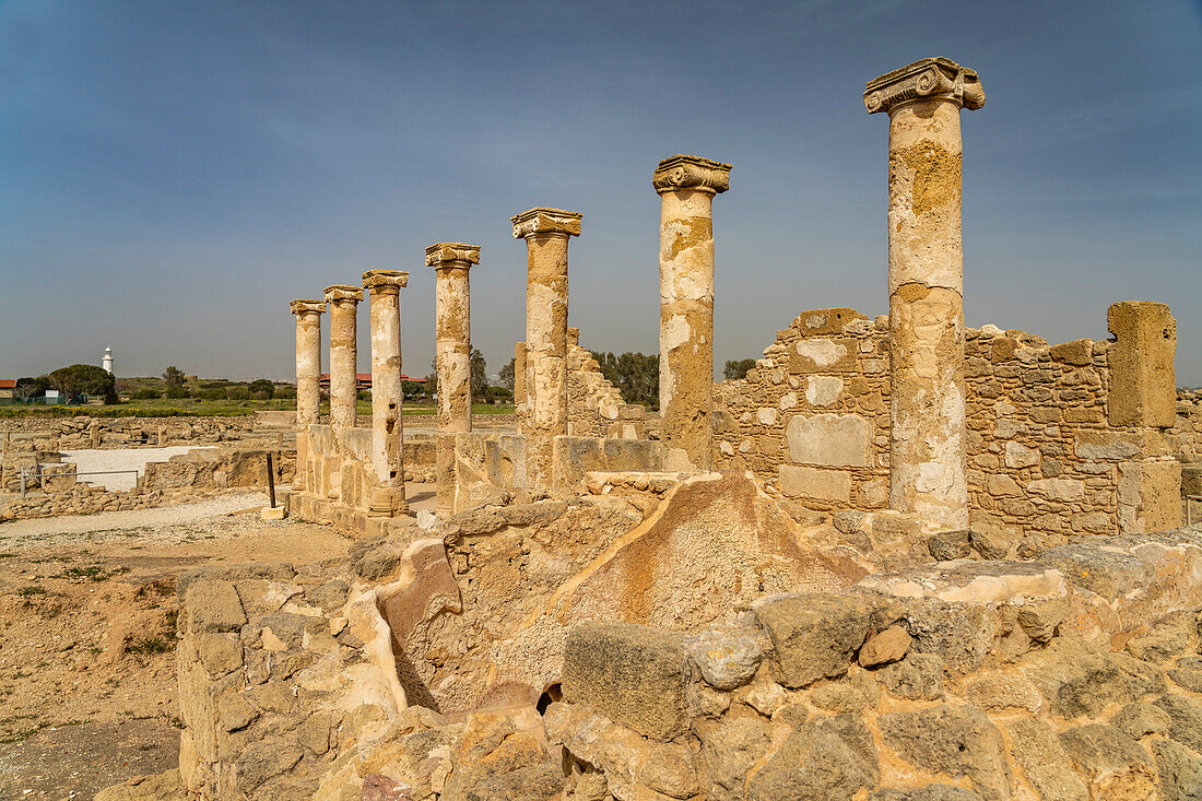 Colonnade at the House of Theseus in Paphos Archaeological Park, Cyprus, Europe