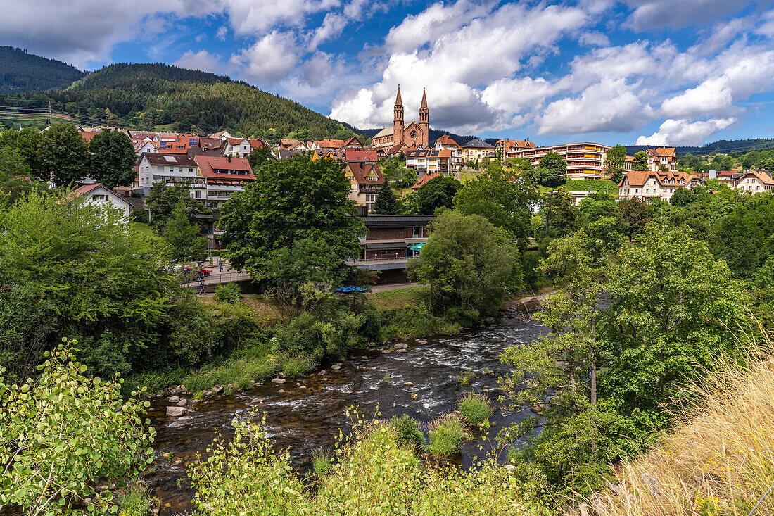 The River Murg and Forbach, Murg Valley, Black Forest, Baden-Württemberg, Germany