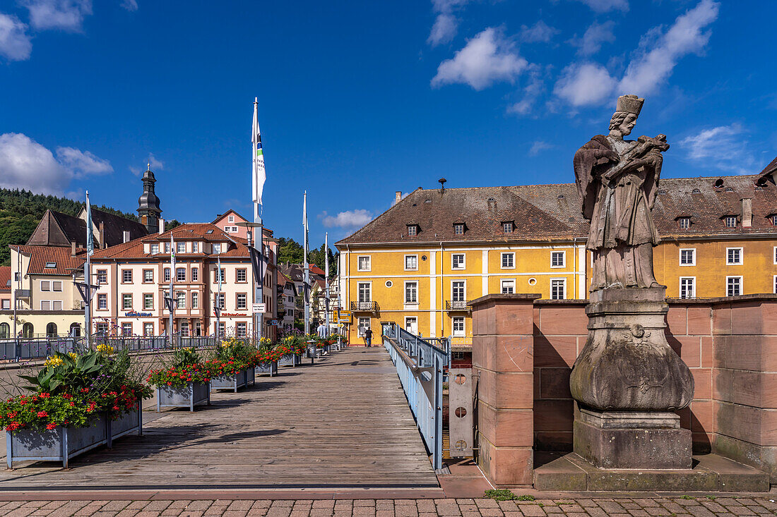 Nepomuk statue at the Gernsbach town bridge, Murg Valley, Black Forest, Baden-Württemberg, Germany