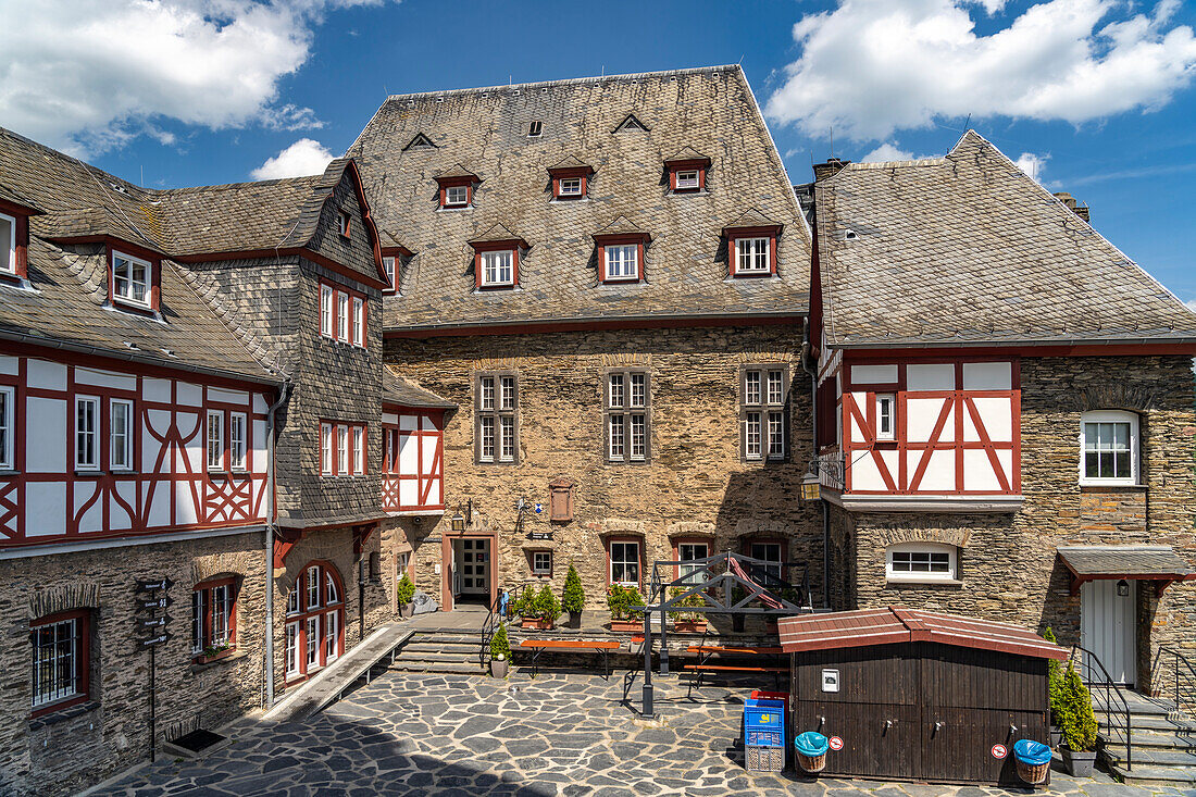Courtyard of Stahleck Castle in Bacharach, World Heritage Upper Middle Rhine Valley, Rhineland-Palatinate, Germany