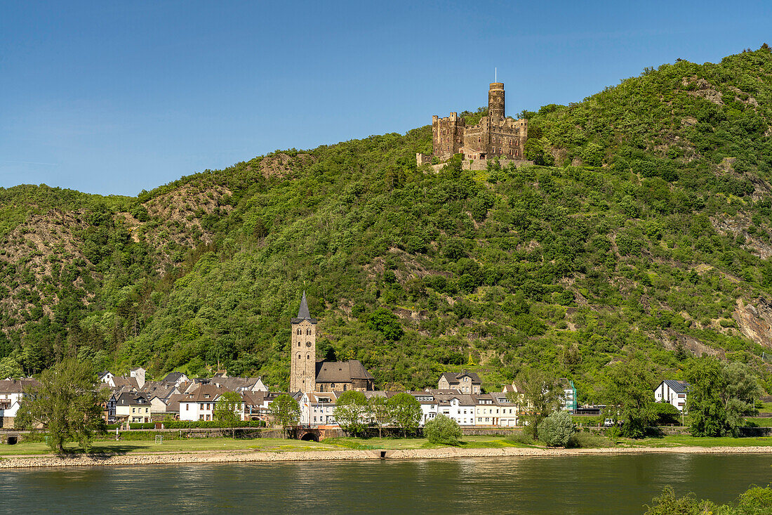 Wellmich, Burg Maus und der Rhein, Welterbe Oberes Mittelrheintal, Sankt Goarshausen, Rheinland-Pfalz, Deutschland
