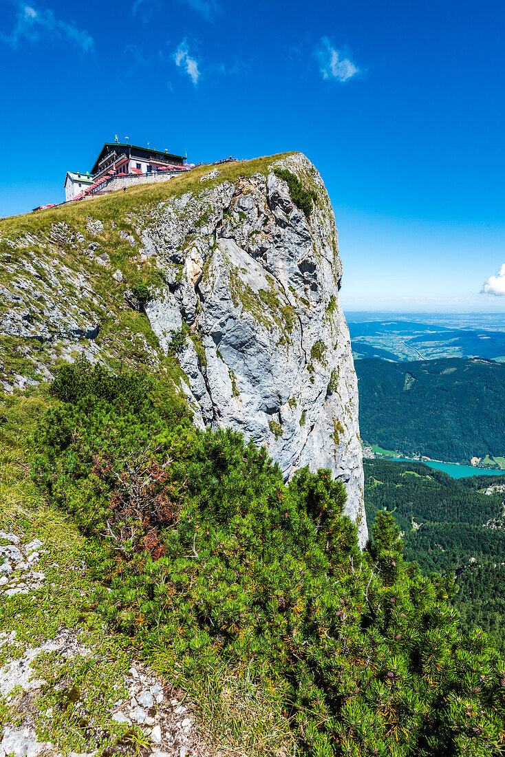 Hotel Schafbergspitze am Schafberg mit Blick auf den Mondsee, Salzkammergut, Österreich