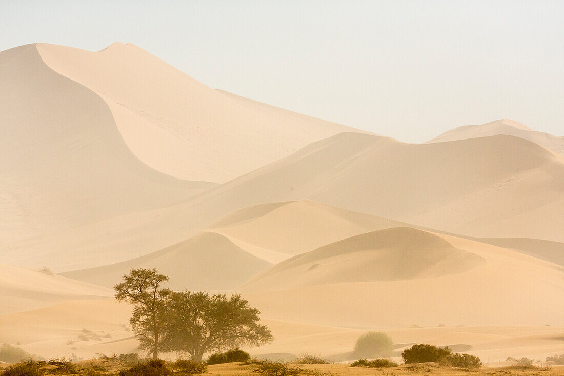 Afrika, Namibia, Namib-Naukluft-Park. Sandsturm über der Wüste
