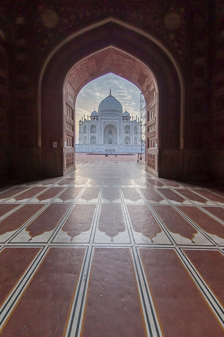 India. View of the Taj Mahal in Agra, a tomb built by Shah Jahan for his favorite wife, Mumtaz Mahal.