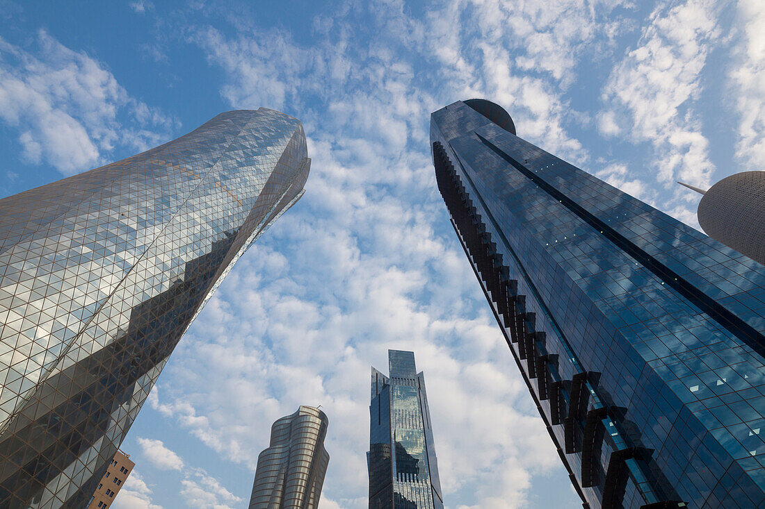 Qatar, Doha, Doha Bay, West Bay skyscrapers, dusk