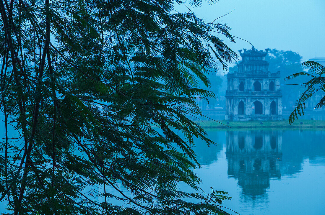 Vietnam, Hanoi. Hoan Kiem Lake and Thap Rua, Turtle Pagoda