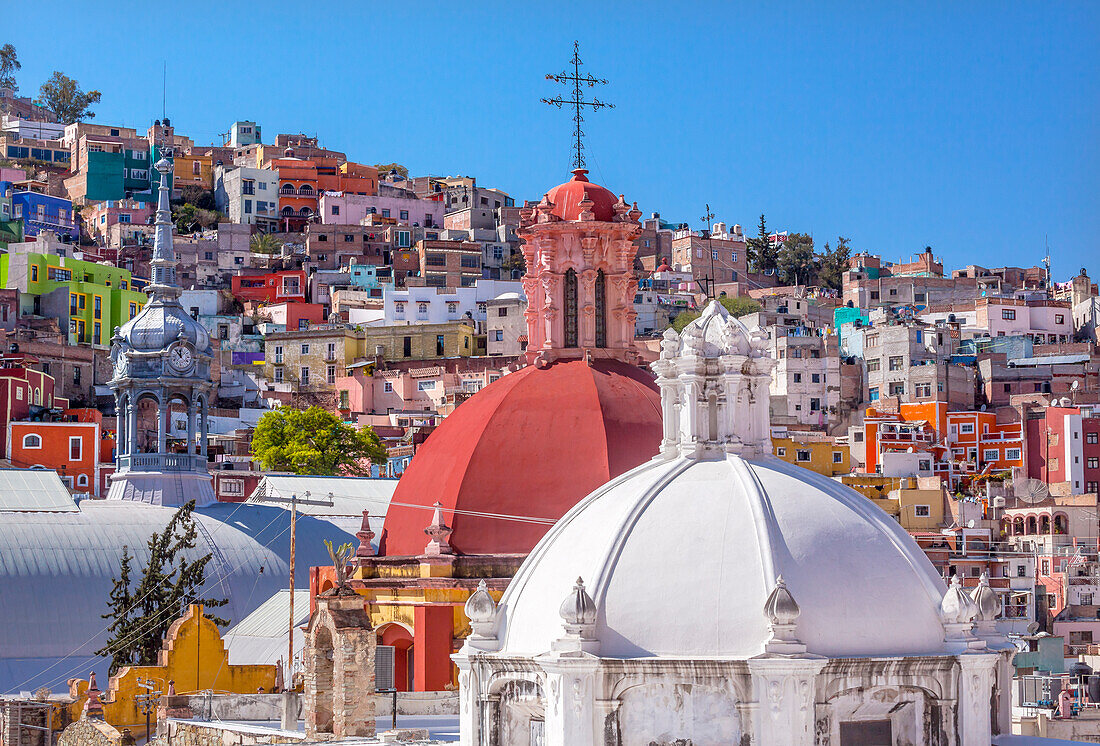 Colored Houses, San Roque Church, Market, Hidalgo, Guanajuato, Mexico