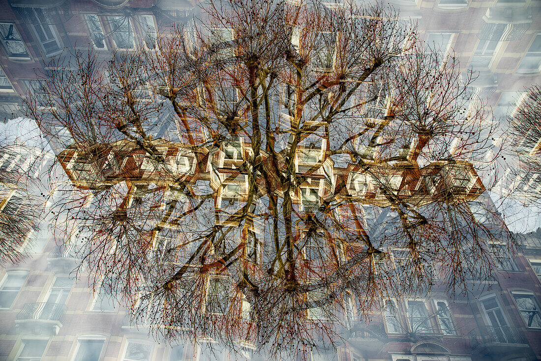 Double exposure of a streetscene in London, United Kingdom.