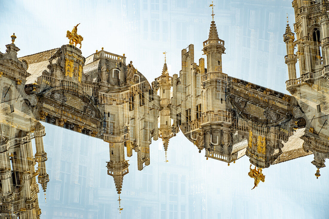 Double exposure of Brussels main square, the Grand Place.