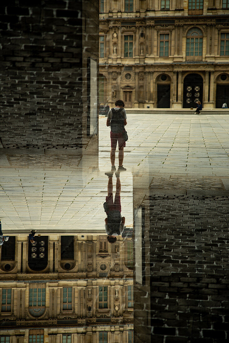 Double exposure of the surroundings of the famed Louvre museum in Paris, France