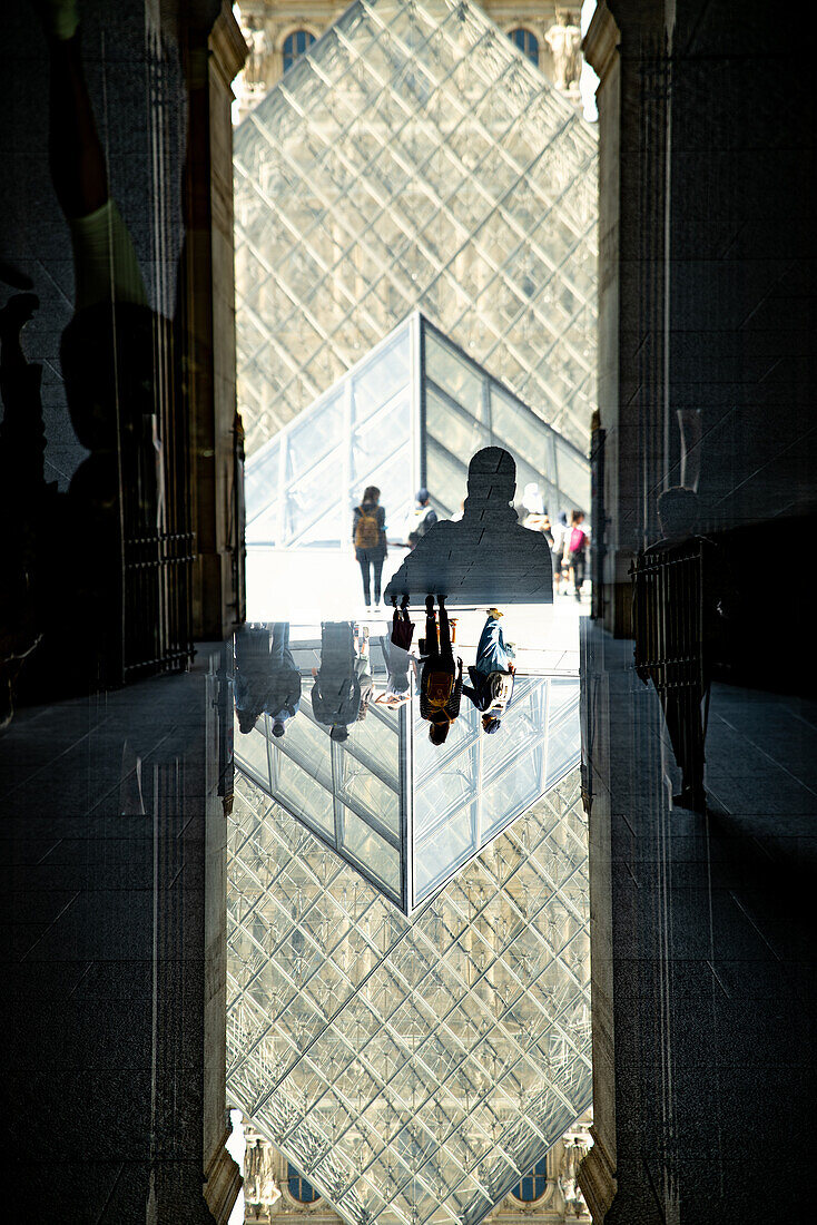 Double exposure of the surroundings of the famed Louvre museum in Paris, France