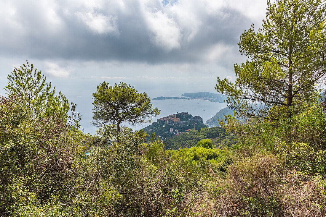 Panoramic view of the hilltop village of Èze and the French Riviera, Provence, France