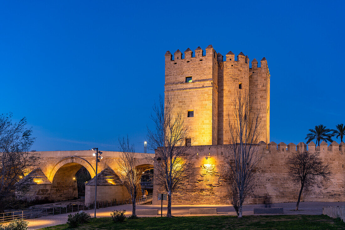 Wachturm Torre de la Calahorra in der Abenddämmerung, Cordoba, Andalusien, Spanien  