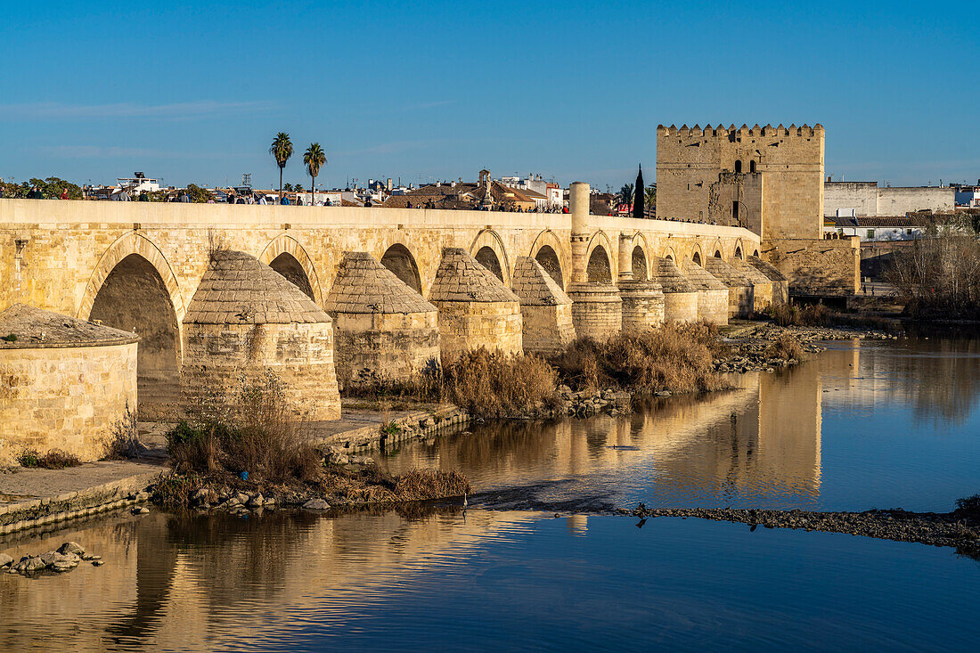 Roman bridge over the Rio Guadalquivir and the Torre de la Calahorra in Cordoba, Andalusia, Spain