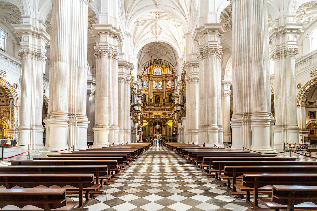 Innenraum der Kathedrale Santa María de la Encarnación in Granada, Andalusien, Spanien 