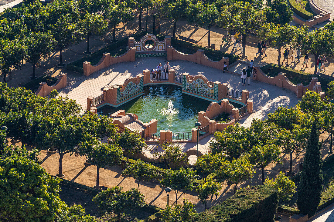 Park with fountain Jardines de Pedro Luis Alonso seen from above, Málaga, Andalusia, Spain