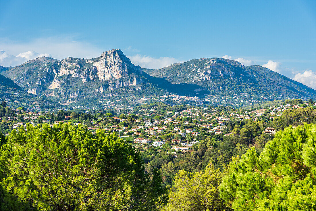 View from Saint-Paul-de-Vence to Saint-Jeannet and the Baou de Saint-Jeannet mountain, Provence, France