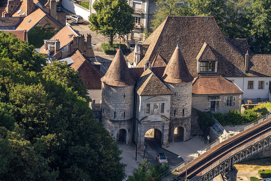 Porte Rivotte city gate seen from above, Besancon, Bourgogne-Franche-Comté, France, Europe