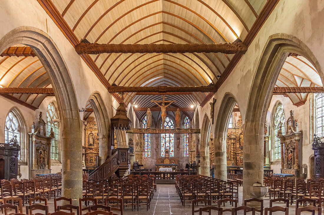 Interior view of the Church of Lampaul-Guimiliau, Côtes-d'Armor, Brittany, France