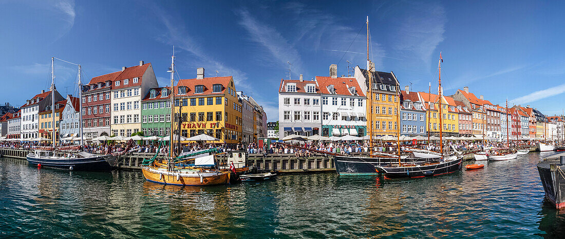 Panorama of Nyhavn in Copenhagen, Denmark