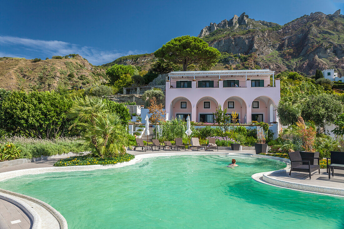 Swimming pool of the Tenuta Del Poggio Antico hotel in Forio, Ischia Island, Gulf of Naples, Campania, Italy