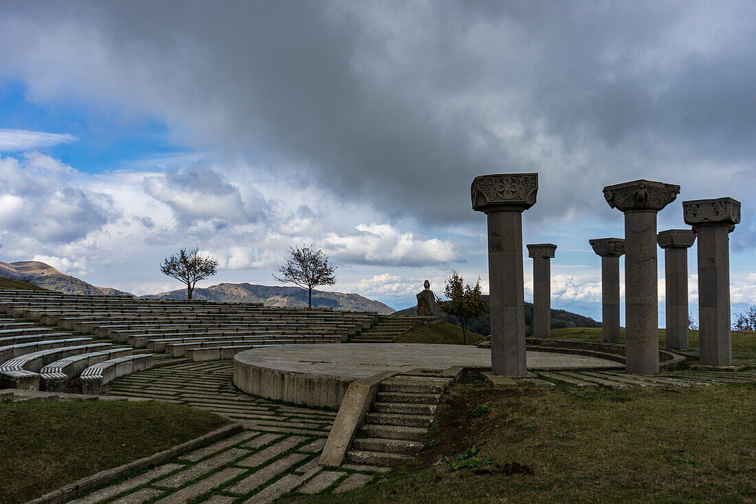 Giant swards of Didgori battle monument, famous travel landmark of Georgia