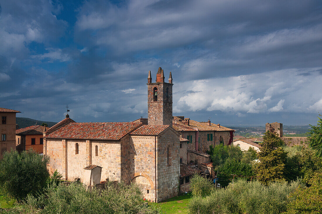The Church of Santa Maria Assunta in Monteriggioni, Province of Siena, Tuscany, Italy, Europe