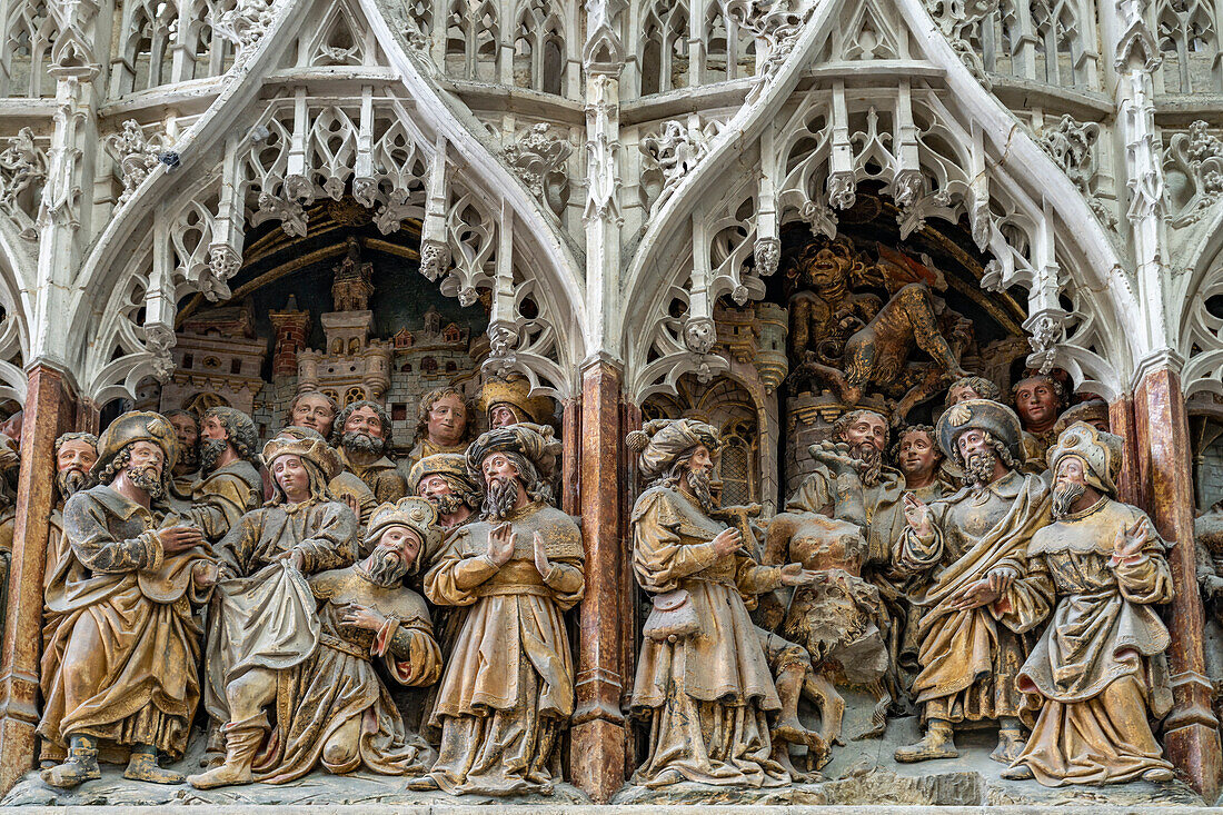 Wood carving in Notre Dame d'Amiens Cathedral, Amiens, France