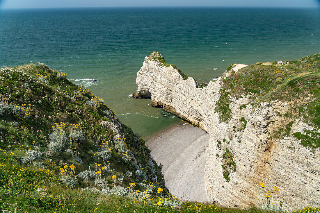 Rocky cliffs and chalk cliffs of Etretat, Normandy, France