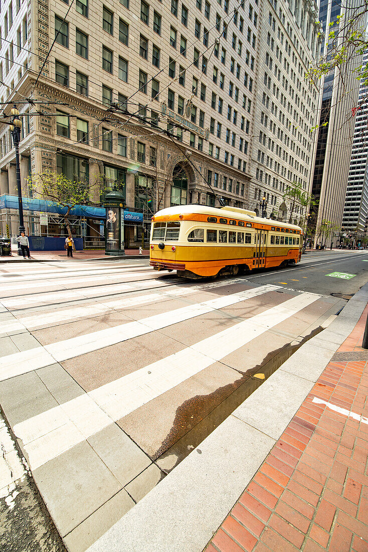 Retro streetcar in the streets of San Francisco.