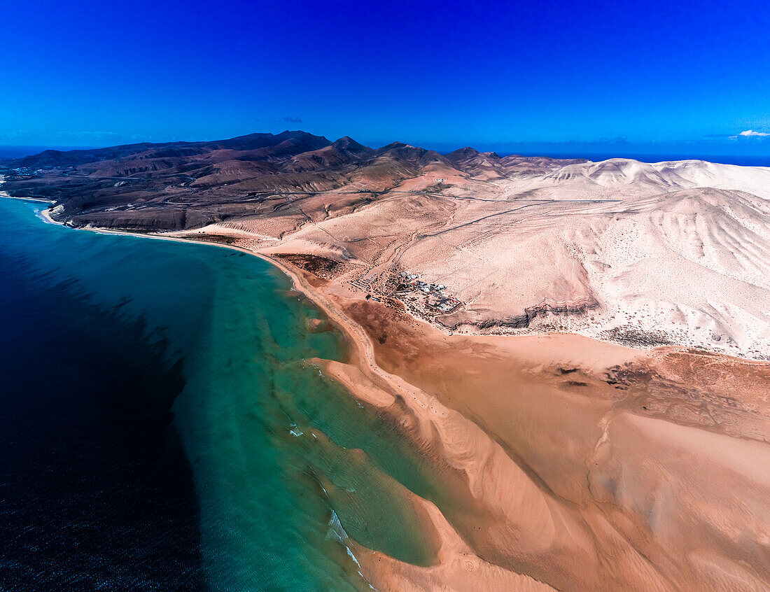 Aerial view of Playa de Sotavento de Jandia, Fuerteventura, Canary Islands, Spain, Atlantic, Europe