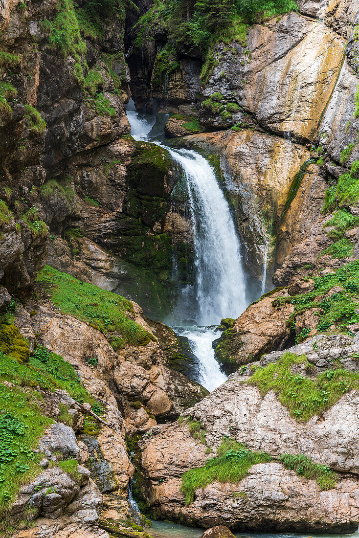 Waldbachstrub waterfall in Echerntal near Hallstatt, Salzkammergut, Upper Austria, Austria