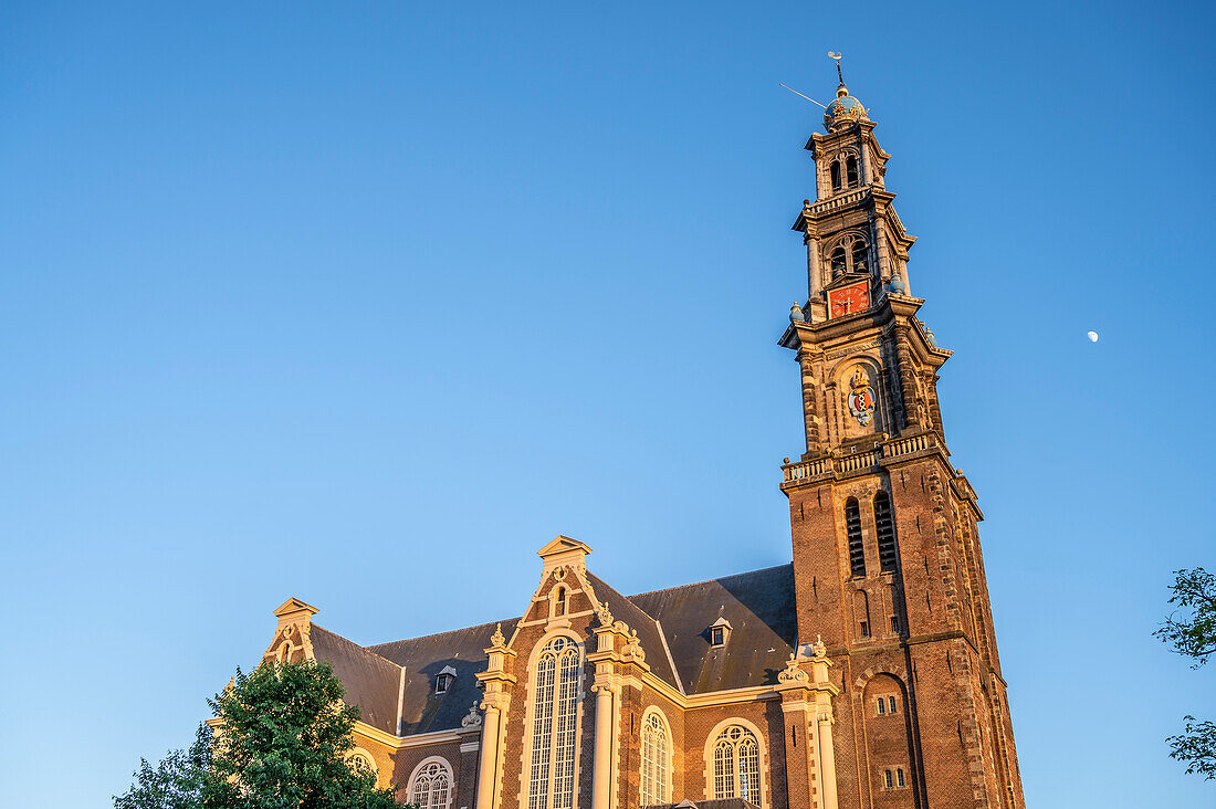 Westerkerk at dusk, Amsterdam, Benelux, Benelux, North Holland, Noord-Holland, Netherlands