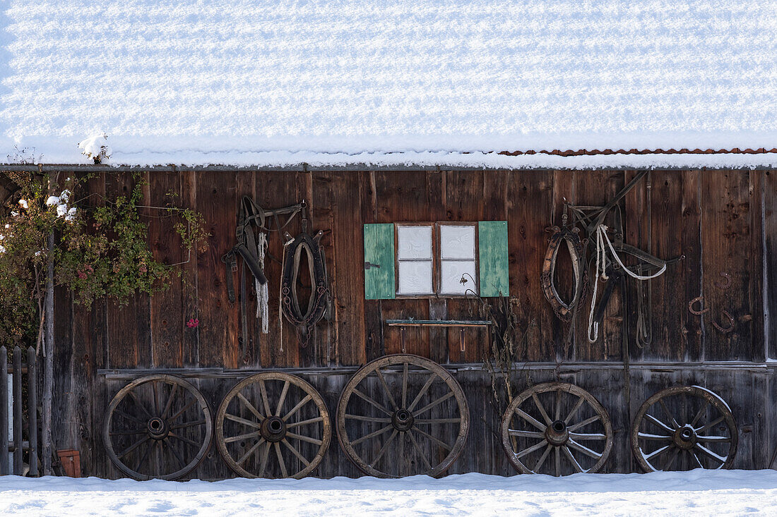 Picture of a coachman's hut in winter, Allgäu Alps, Allgäu, Bavaria, Germany, Europe