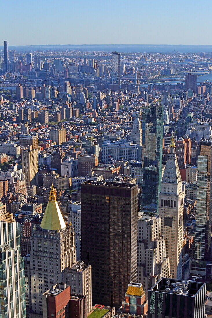 View from the Empire State Building to the NY Life Building Tower (left) and the Met Life Tower to the right, Manhattan, New York, New York, USA