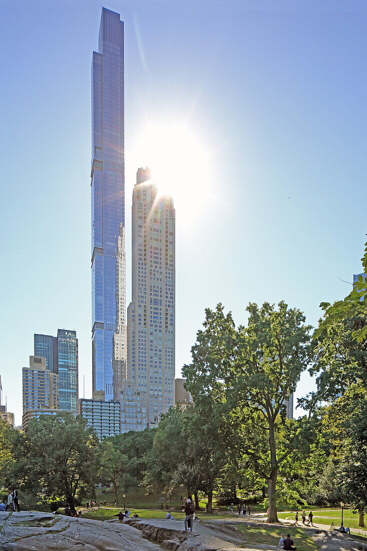Central Park with the &#39;Pencil'39; skyscrapers of Billionaire Row (57 Street), Manhattan, New York, New York, USA