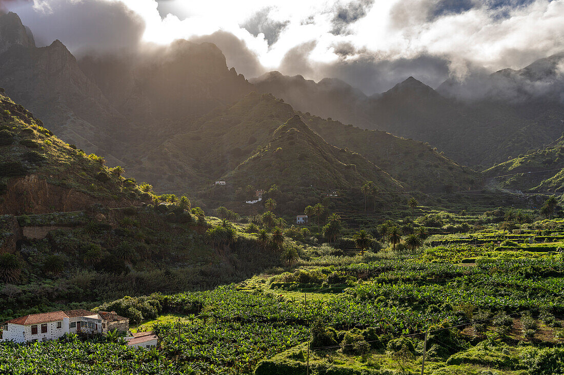 Landschaft im Tal von Hermigua, La Gomera, Kanarische Inseln, Spanien