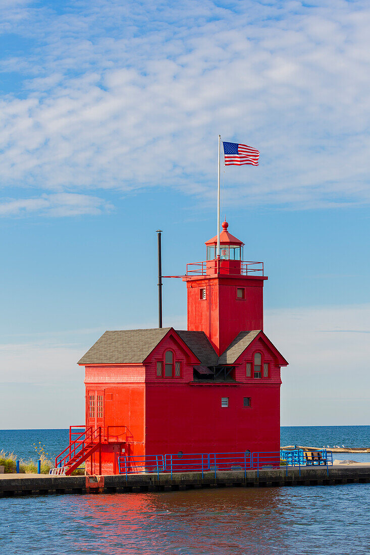 Holland Lighthouse (Big Red) on Lake Michigan, Holland, Michigan.