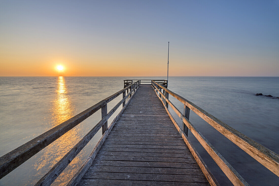 Sunrise at the pier, Rettin, Neustadt in Holstein, Schleswig-Holstein, Germany